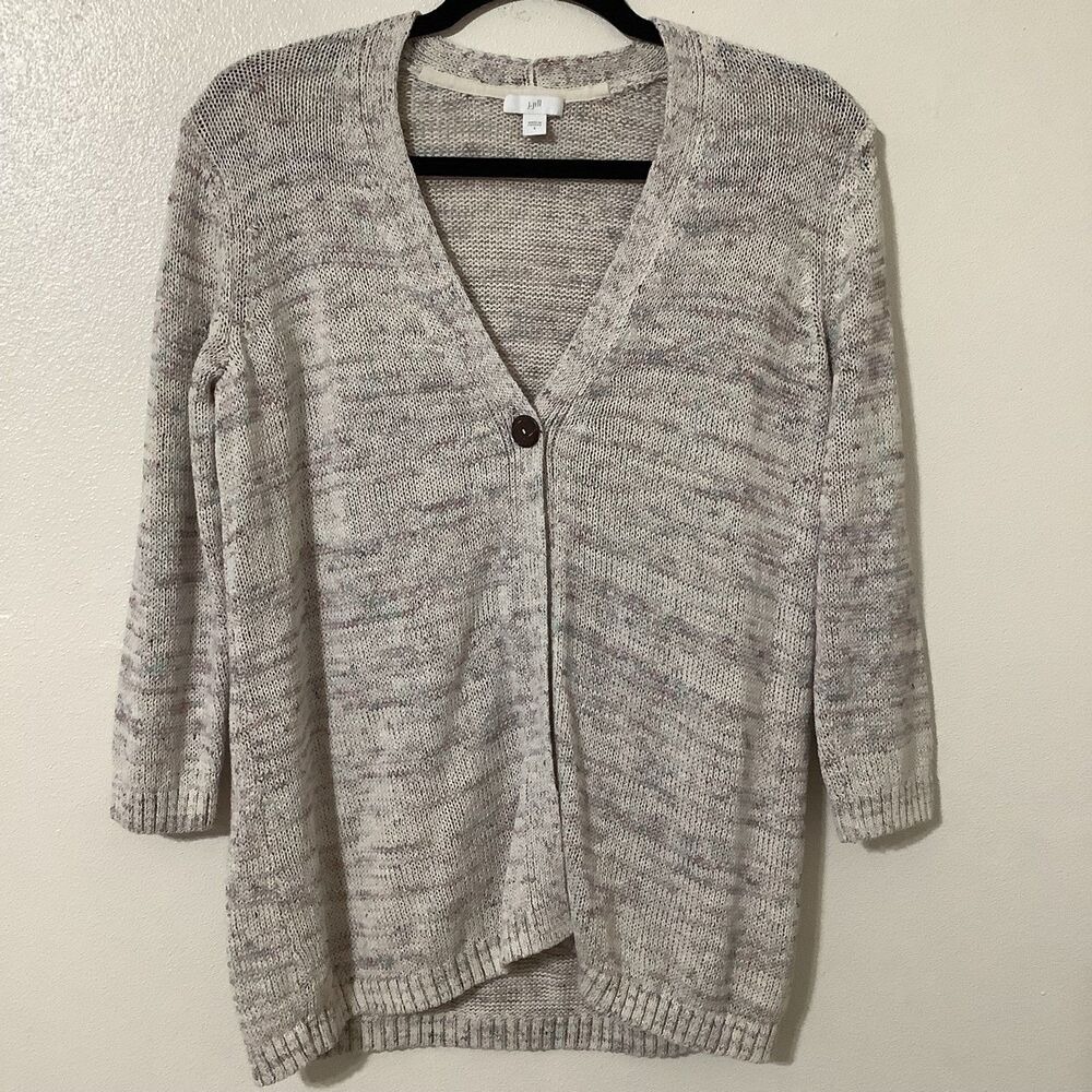J Jill Knit Cardigan S Cotton Blend Neutral Cottagecore Fisherman Minimalist